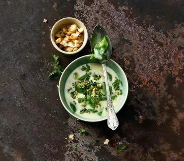 Kefensuppe mit Lattich und Kräutern